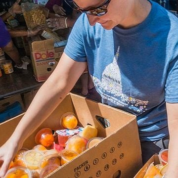 food bank volunteer working