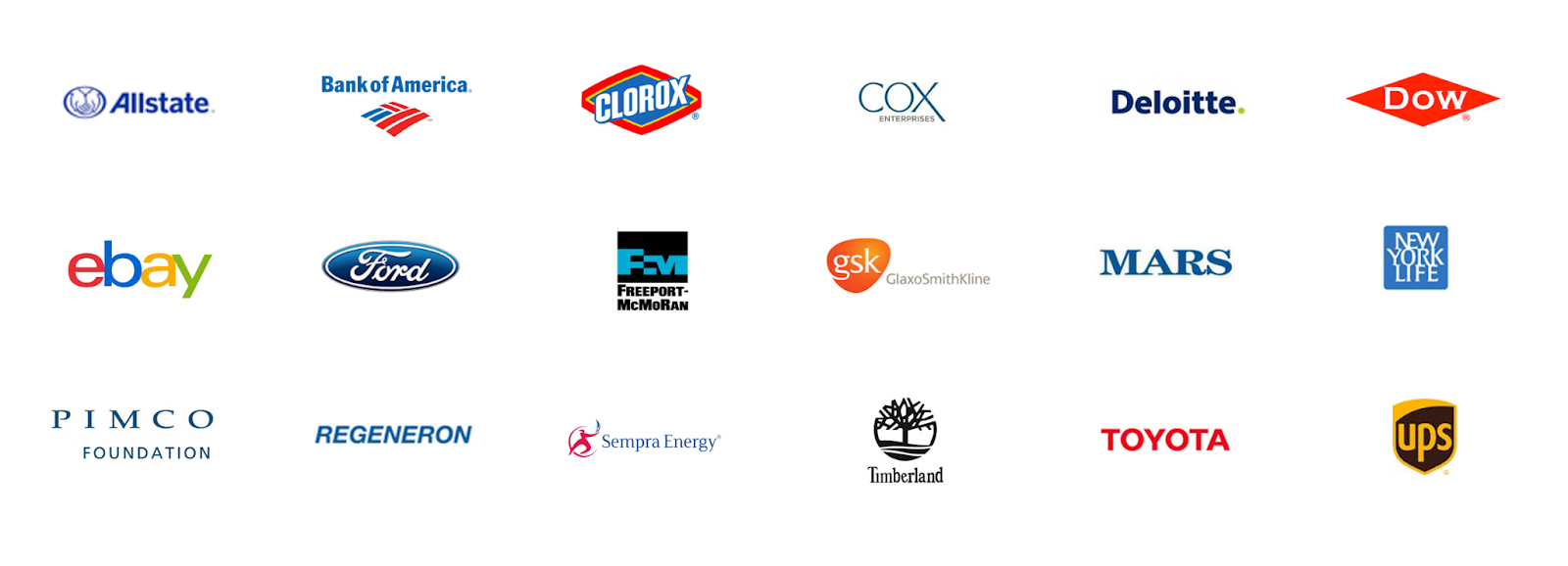 Logos of 18 True Impact Clients